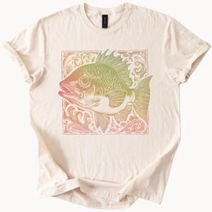 Vintage Fish Graphic Tee Natural Ornamental Art Design